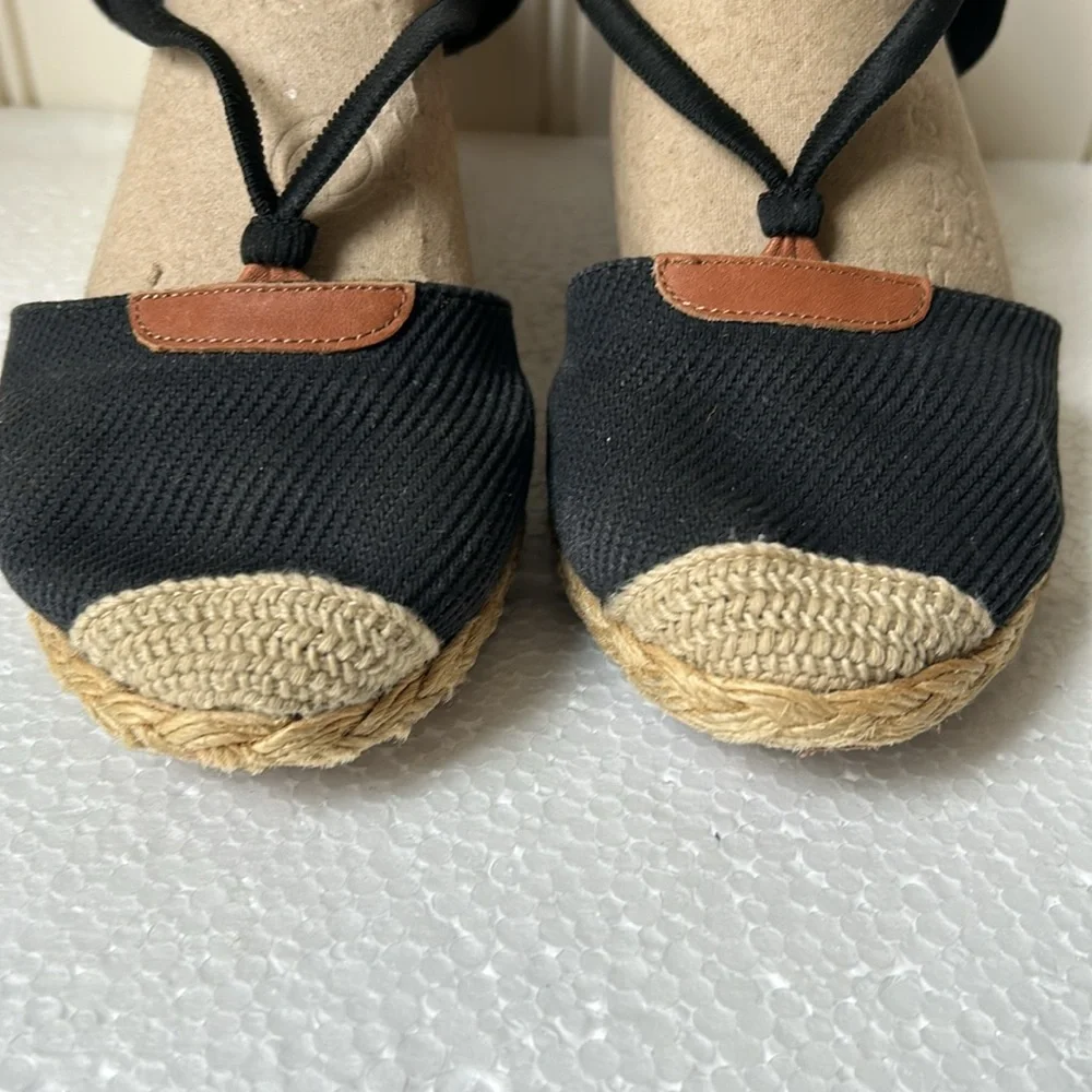 Lauren Ralph Lauren womens wedge 2.5” woven straw heel espadrilles size 8 black